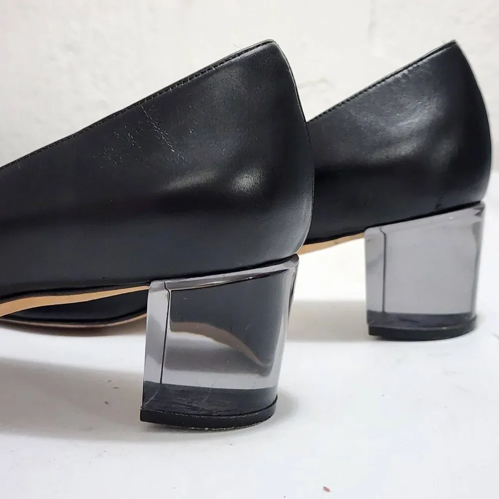 Stuart Weitzman Carole 50 pumps Black Leather Translucent Block Heel Size 11N